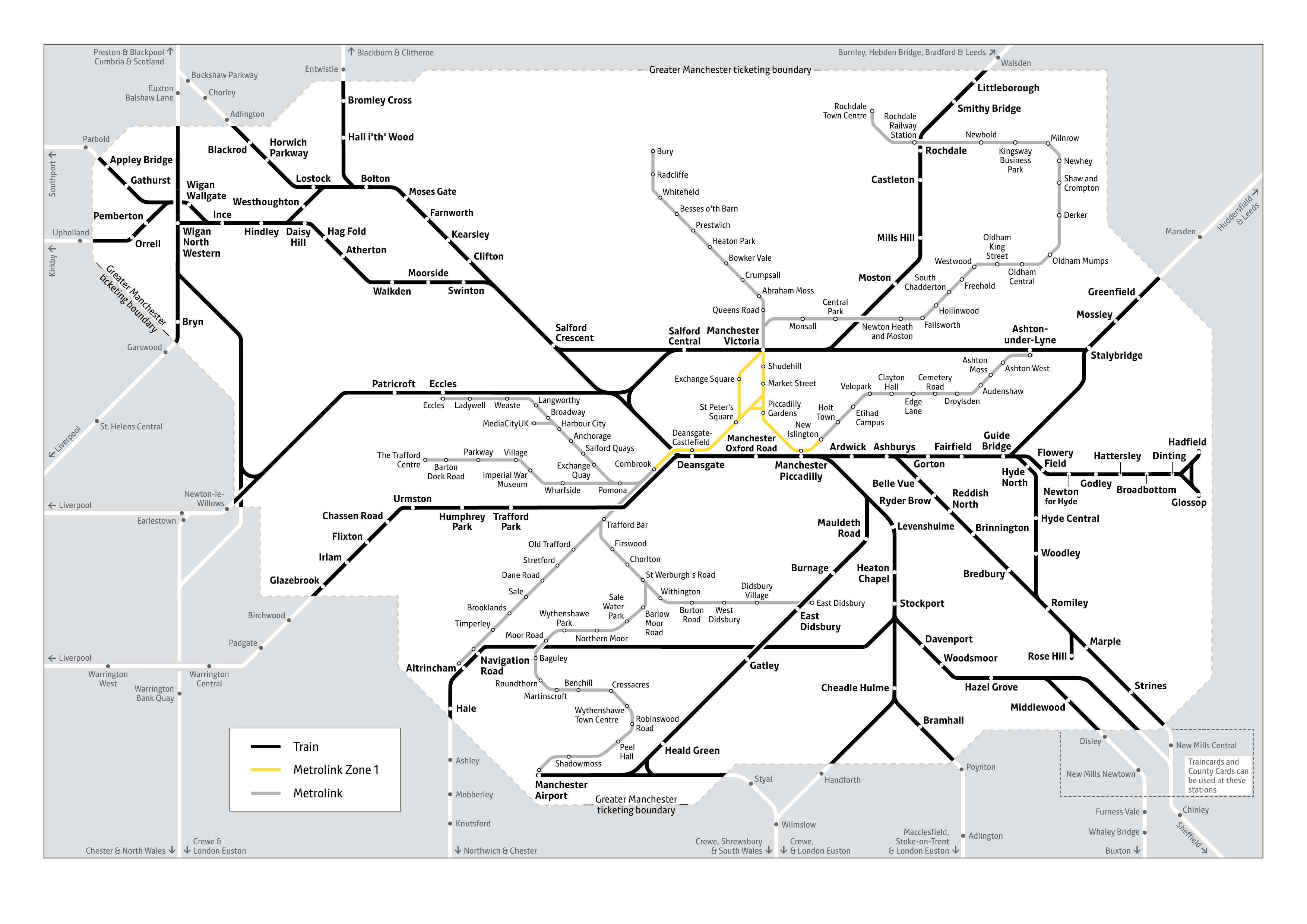 Greater Manchester Rail Tickets Area Map (July 2021)