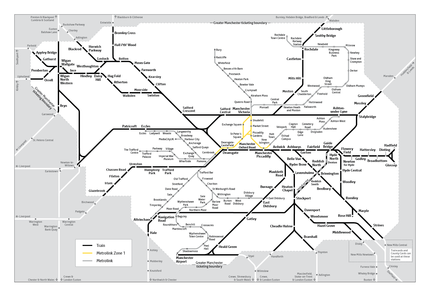 Greater Manchester Rail Tickets Area Map