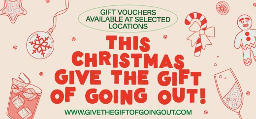 Graphic with the text 'This christmas, give the gift of going out' with a link to the website