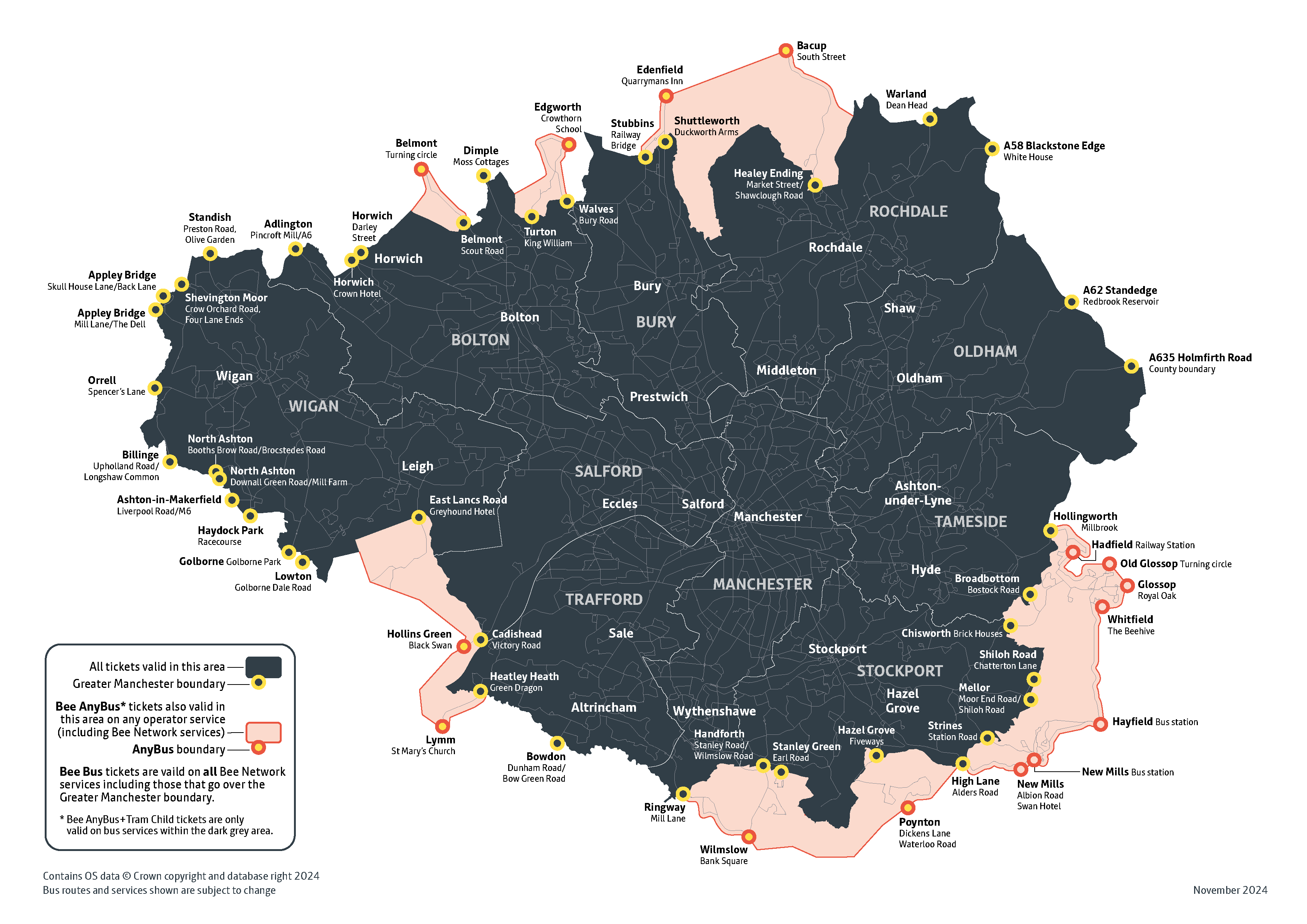 Greater Manchester bus boundary map