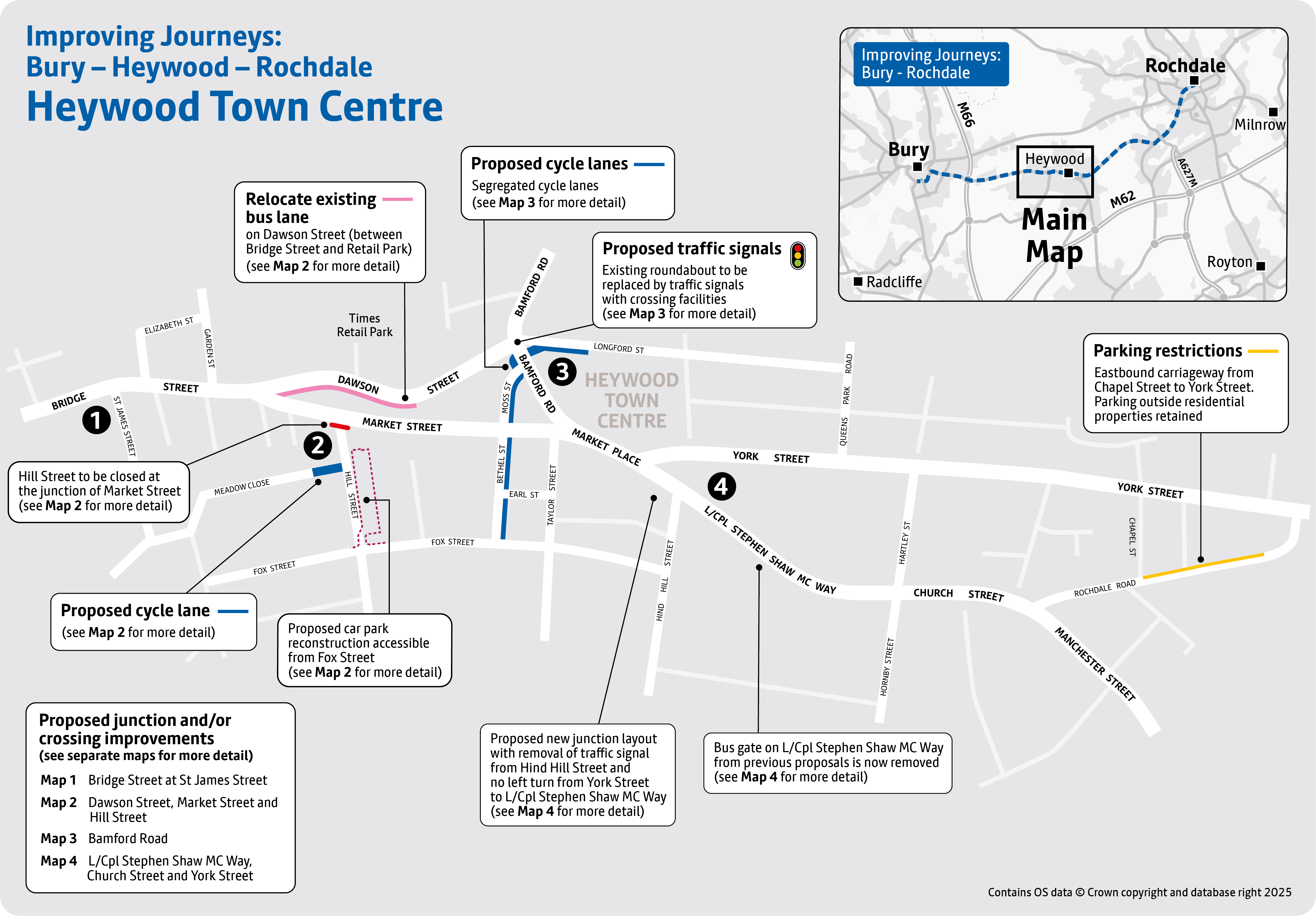 An overview map of heywood town centre and the work that is going to take place