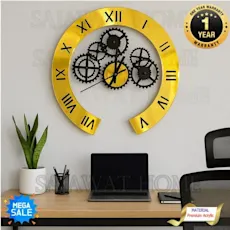 Sajawat Home Royal Chrono Gear Clock ⚙️ - Premium Acrylic Golden Wall Clock | Modern Silent Sweep | Home Decor & Office