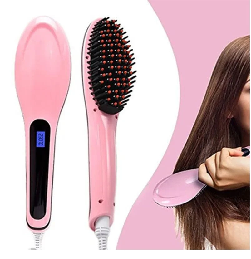 Digital Fast Brush Electric Hair Straightener Hair Styling Comb with Temperature Display