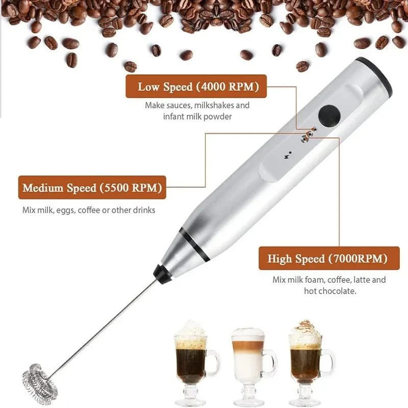 Wireless Milk Frother Electric Handheld Coffee Whisk USB Rechargeable Mini Blender Mixer for Cappuccino & Cream