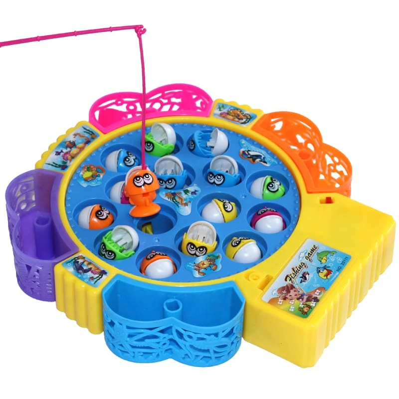 Electric Musical Fishing Game Toy 15 Fish Rotating Fishing Set with Music & Sound Battery Operated Kids Toy