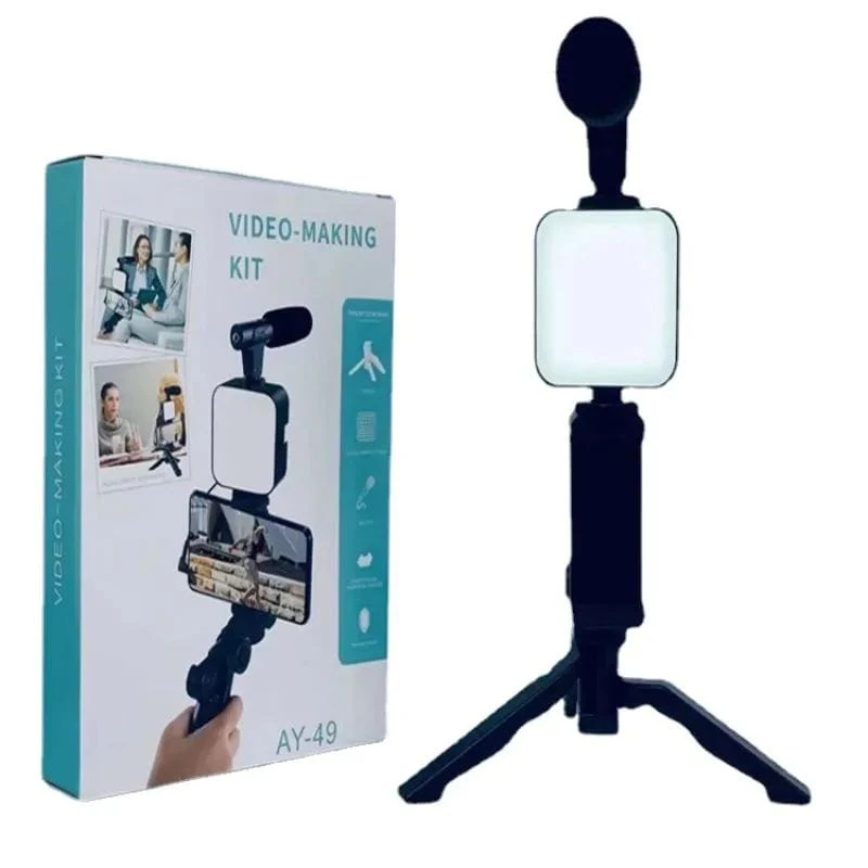 AY-49 Mobile Phone Vlog Selfie Stick with LED Fill Light Bracket for Live Streaming Video & Photography