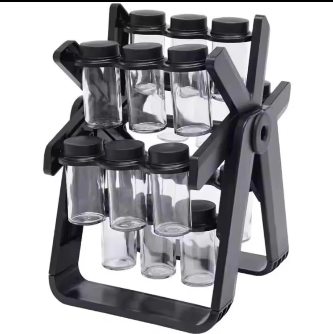 18 glass jars 360° rotating household seasoning jar storage rack