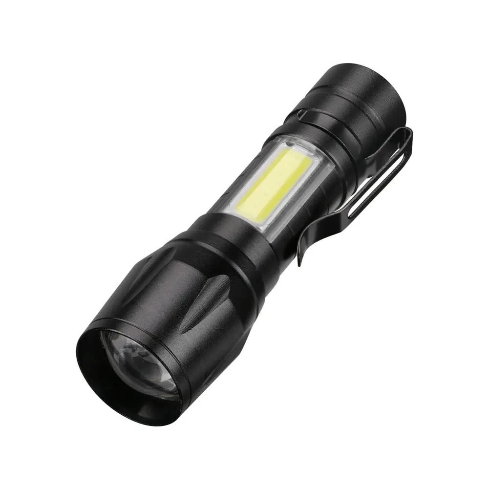 Mini LED Rechargeable Torch 3800LM XPE COB Flashlight with Zoom USB Micro USB Charging Cable & Case