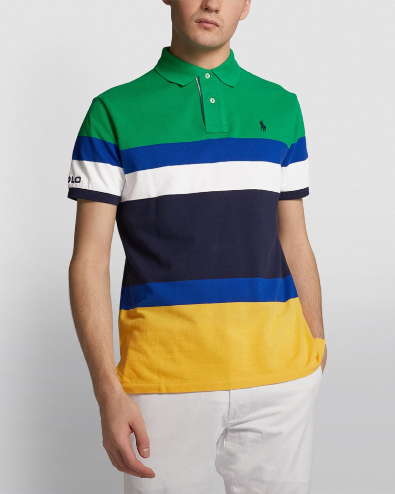 Classic Fit Striped Mesh Polo