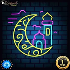 Sajawat Home Moon with Masjid Minaret Neon Light - Ramadan Decoration, Islamic Gift, Festive Decor 🌙