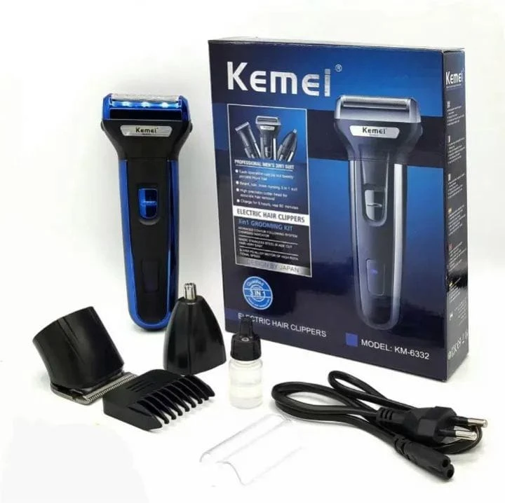 Kemei 3-in-1 Professional Hair Trimmer Nose & Beard Trimmer Rechargeable Hair Clipper Face Care Grooming Machine
