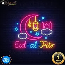 Sajawat Home Eid al Fitr Neon Light with Big Crescent 🌙 - Premium Acrylic, Festive Decoration for Home & Events