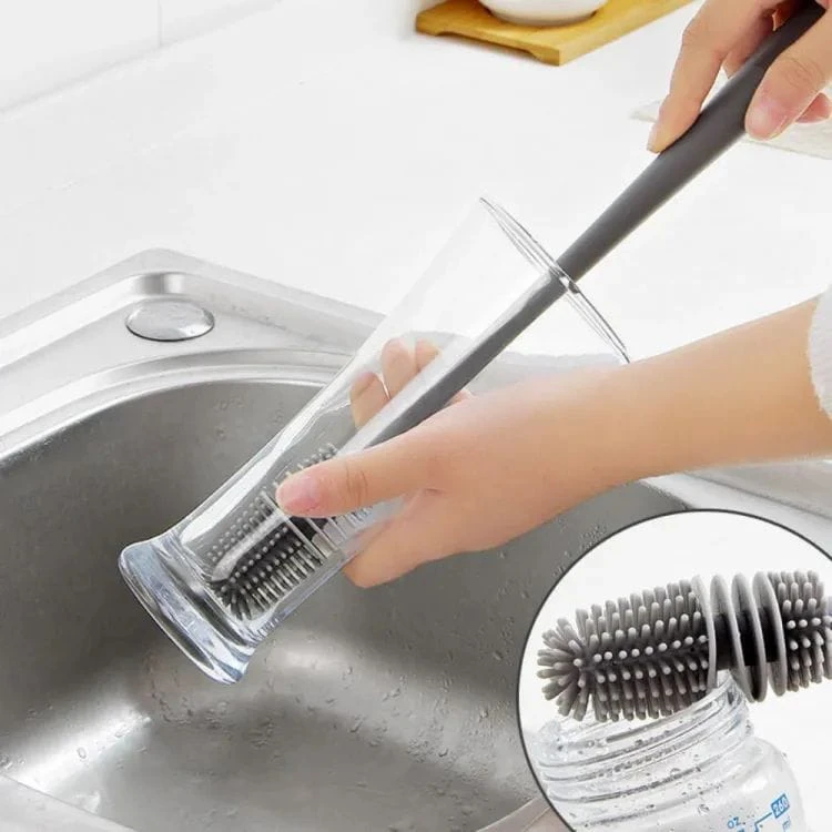2Pcs Long Handle Silicone Bottle Cleaning Brush Milk Glass Cup Mouth Scrubber Multifunction Household Tool