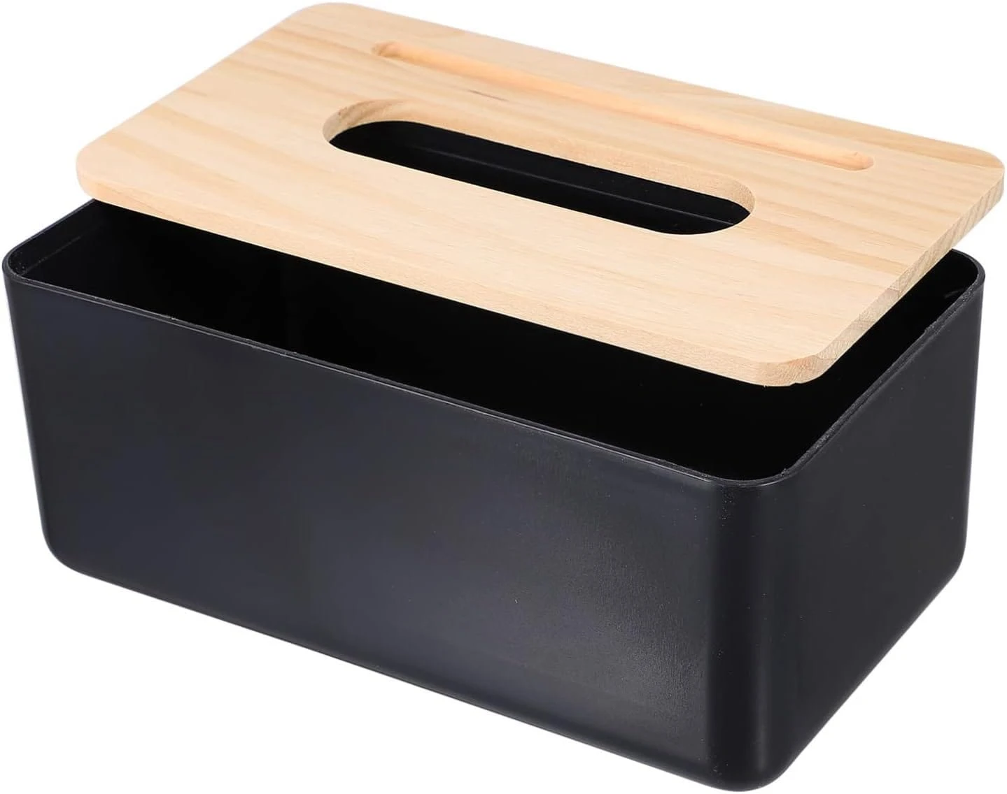 Premium Bamboo Wooden Tissue Box Holder with Black Base | Modern Tissue Paper Storage Box for Home, Office, Bathroom & Car Décor