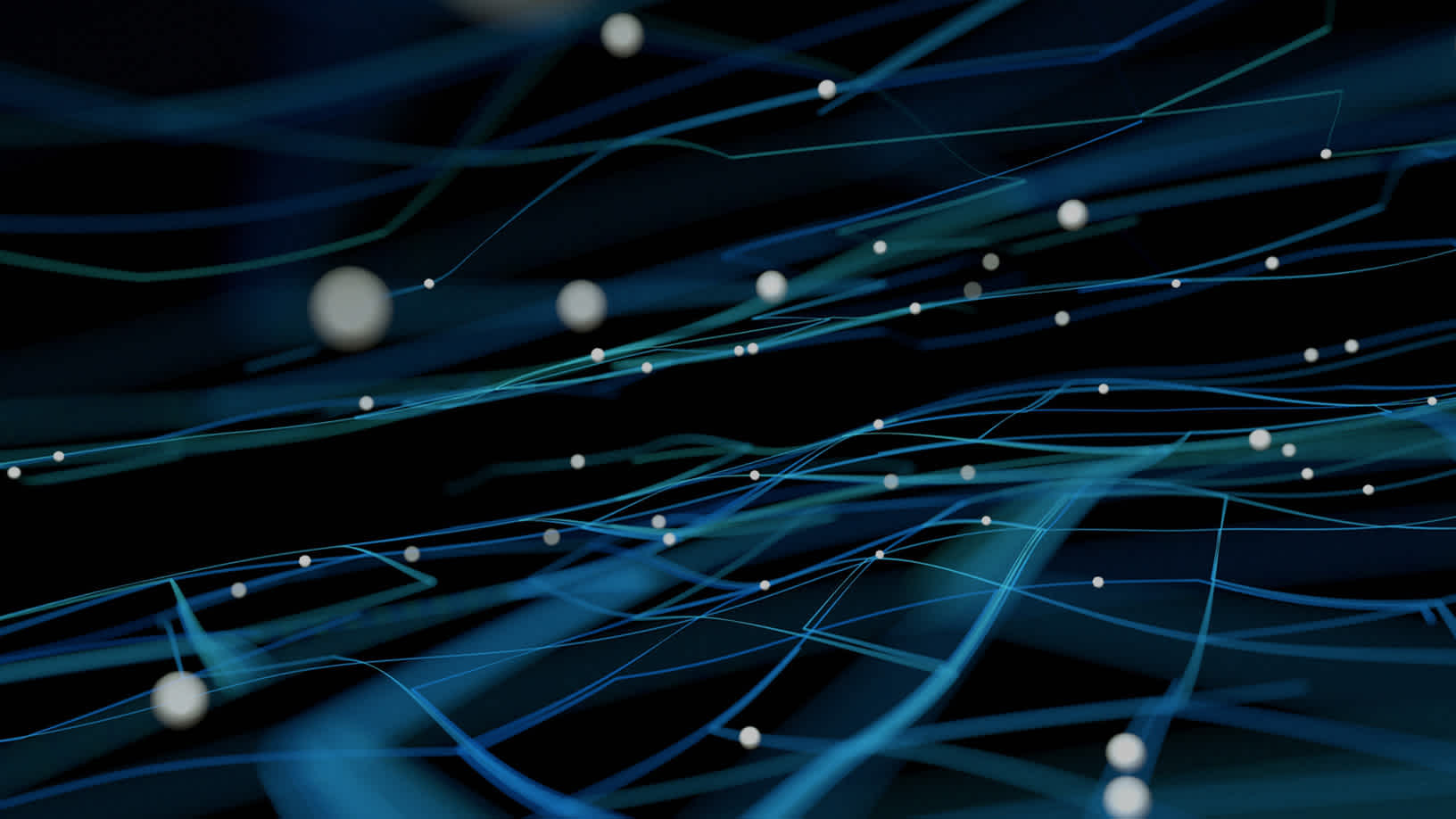 Abstract blue network lines with glowing white nodes on a dark background, suggesting data flow or connectivity on Fitch Solutions: Ai Powered By Trusted Intelligence