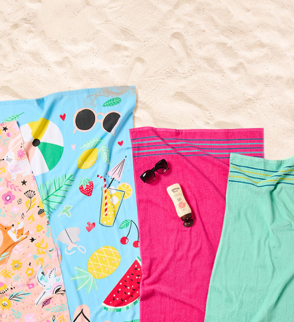 various beach towels in different colours and patterns