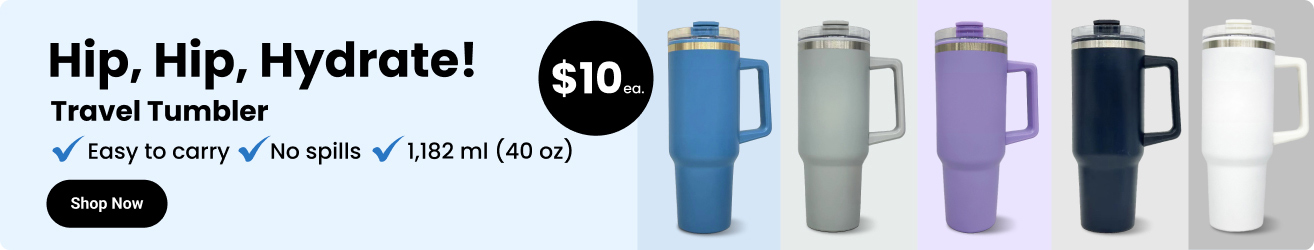 Hip, Hip, Hydrate! Travel Tumbler. Easy to carry. No spills. 1,182 ml (40 oz).