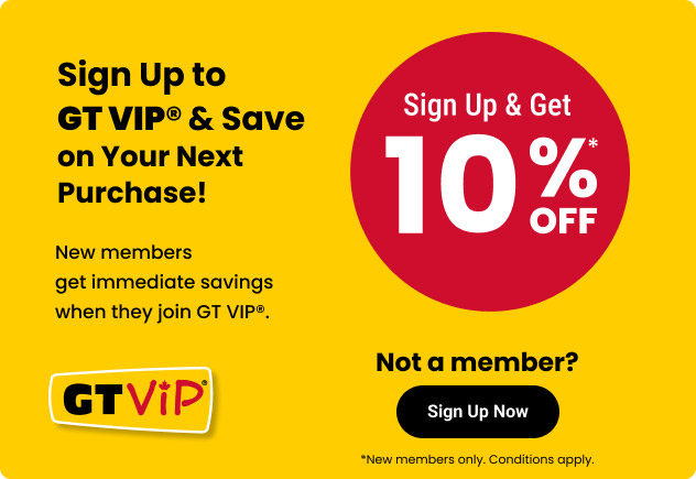 GT VIP sign-up promotion offering 10% off the next purchase for new members