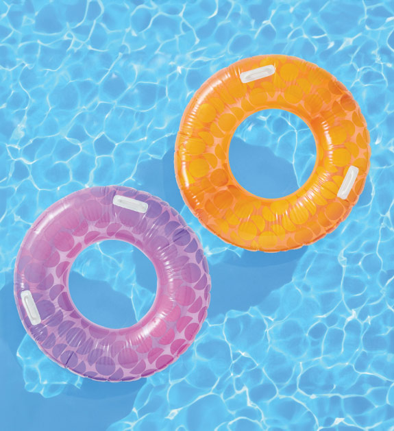 purple inflatable pool tube, orange inflatable pool tube
