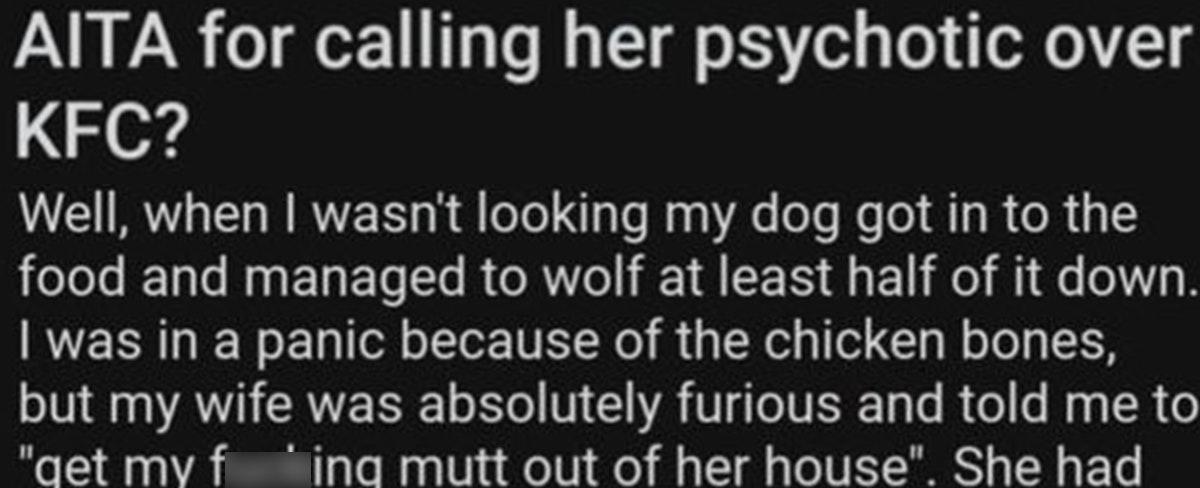 Man Calls Wife 'Psychotic' After Fake ESA Dog Eats Stepson's KFC Birthday Dinner