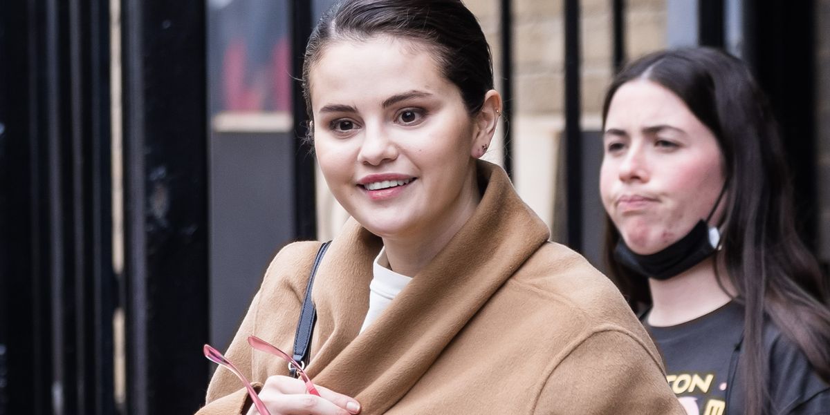 Selena Gomez Wears Camel Coat Out on Only Murders NYC Set