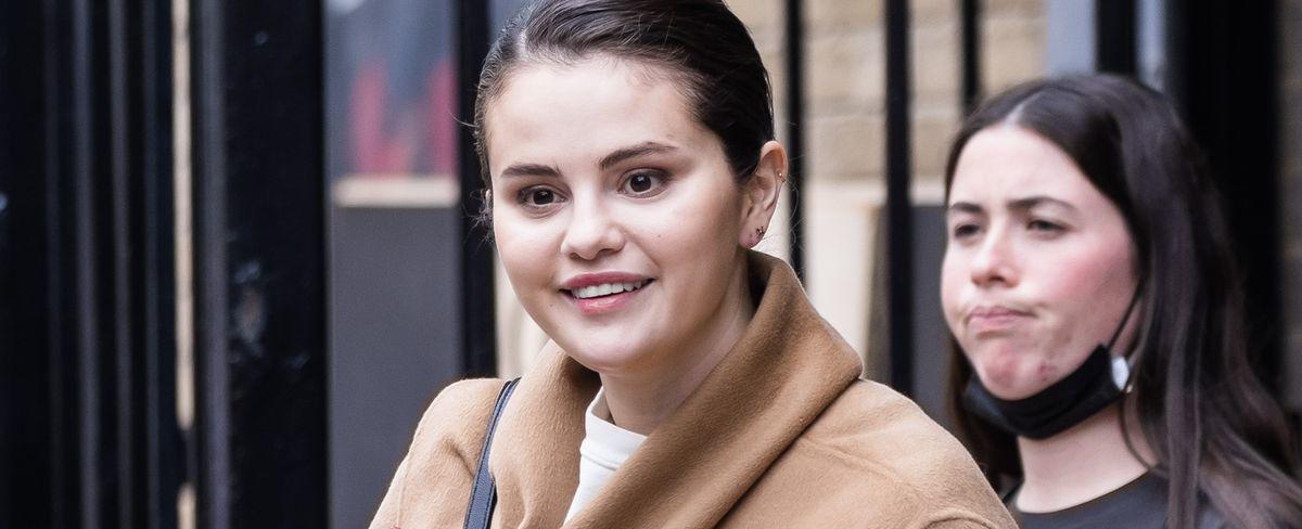 Selena Gomez Wears Camel Coat Out on Only Murders NYC Set
