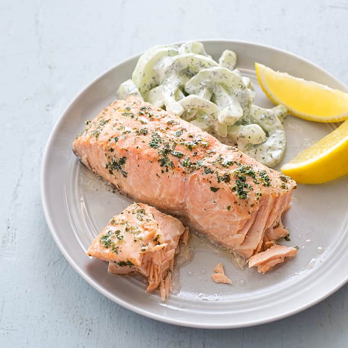 Poached Salmon with Herb and Caper Vinaigrette | America's Test Kitchen Recipe