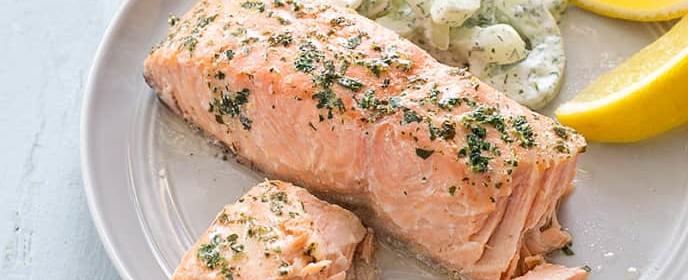 Poached Salmon with Herb and Caper Vinaigrette | America's Test Kitchen Recipe
