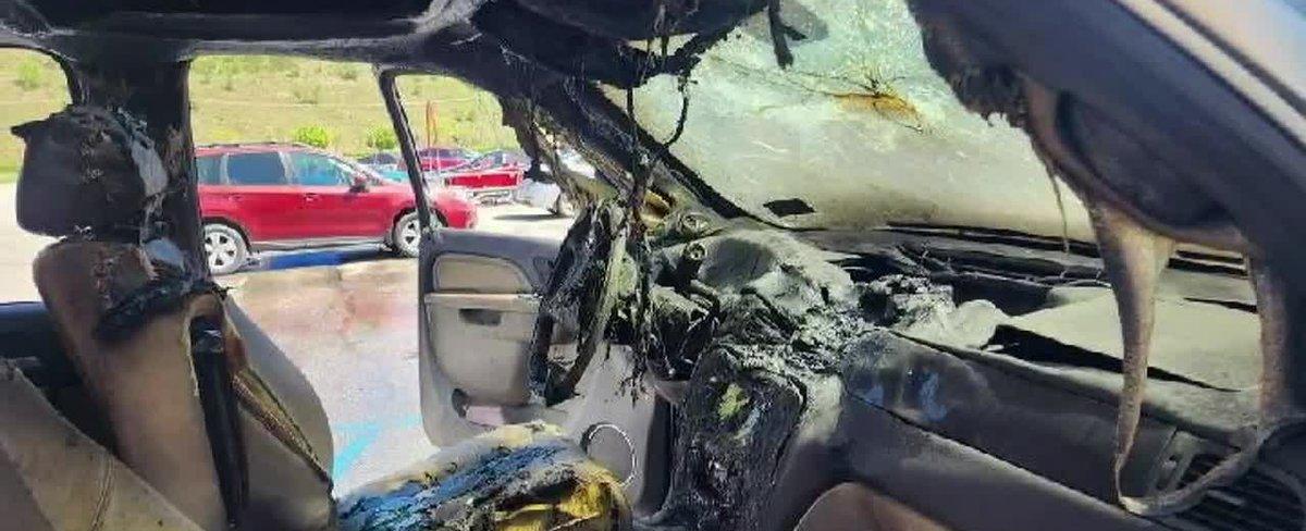 Dog left inside running car at shopping center dies in car fire
