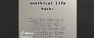 TikToker Shares Unethical Life Hack To Stop Reclining Plane Seats