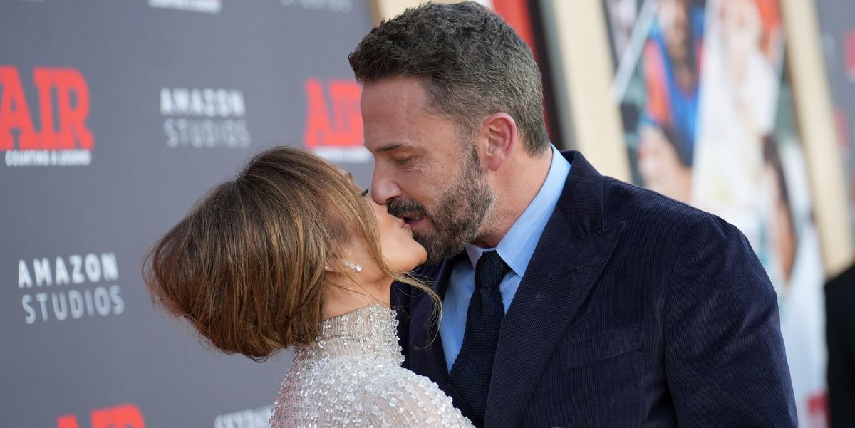 Jennifer Lopez Wore Sheer Neon Gown and Kissed Ben Affleck at 'Air' Premiere