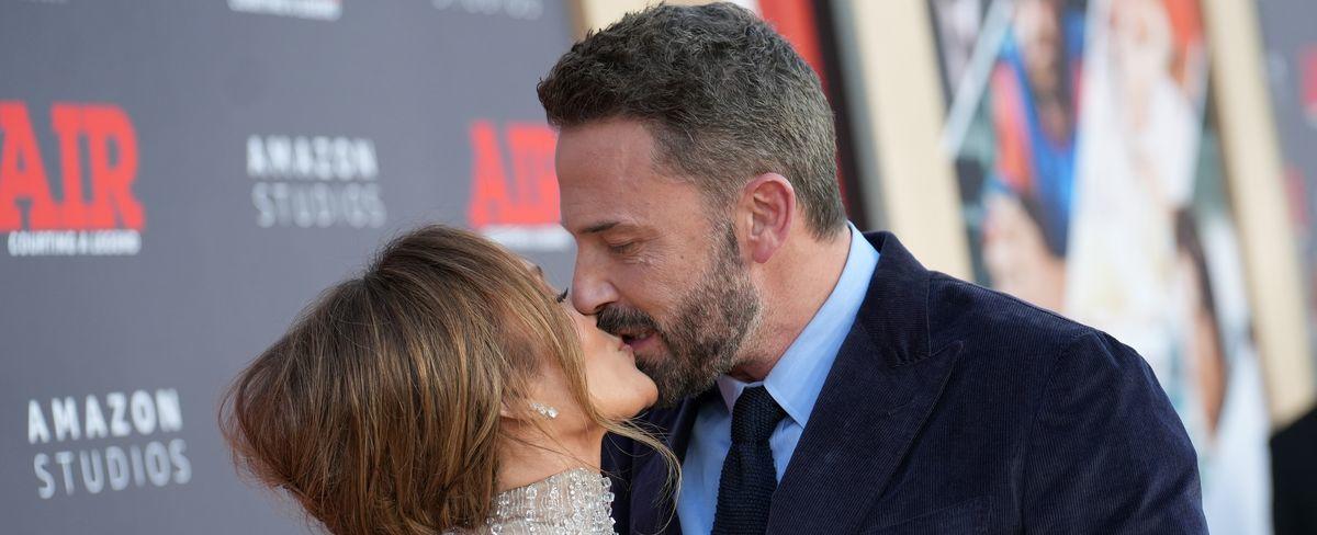 Jennifer Lopez Wore Sheer Neon Gown and Kissed Ben Affleck at 'Air' Premiere