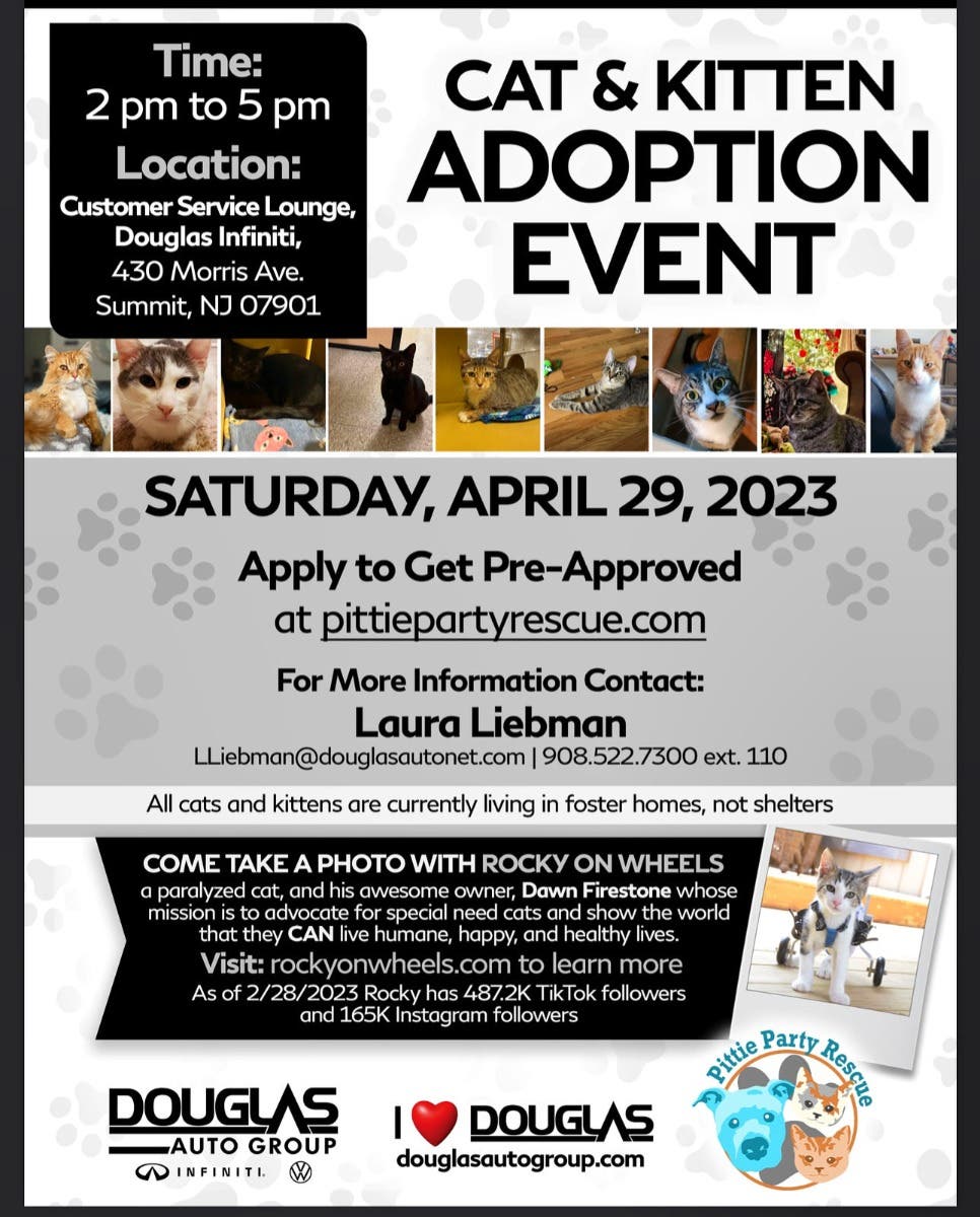 Sat. April 29th, Kitten and Cat Adoption Event, 2 pm to 5 pm,...