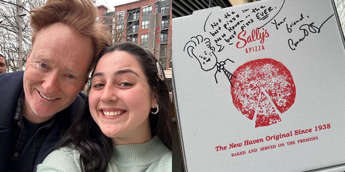 Former late-night TV show host Conan O’Brien stops by Sally’s Apizza