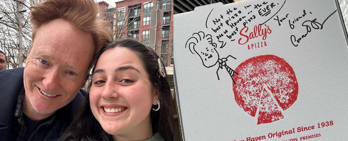 Former late-night TV show host Conan O’Brien stops by Sally’s Apizza