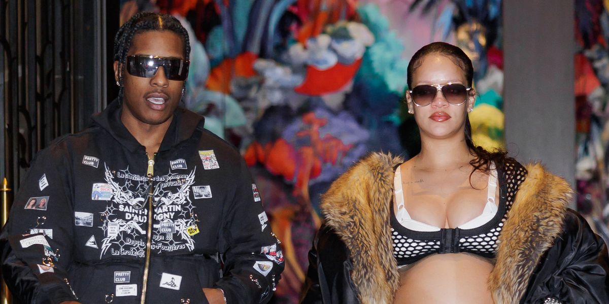 Rihanna Showed Baby Bump in a White Bra and Mesh Crop Top With Low-Cut Jeans