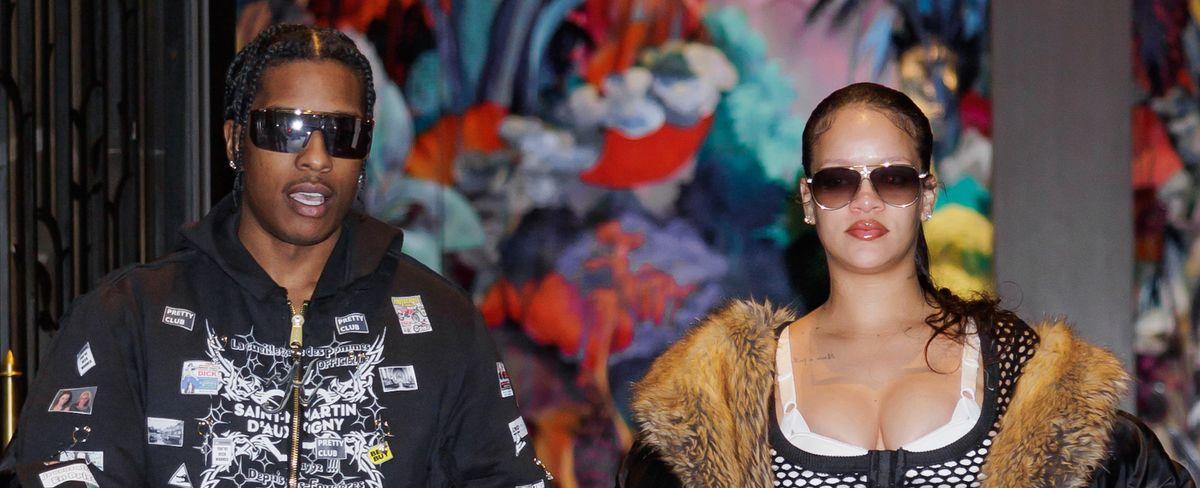 Rihanna Showed Baby Bump in a White Bra and Mesh Crop Top With Low-Cut Jeans