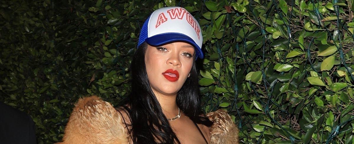 Rihanna Wears Brown Minidress, Louis Vuitton Bag, and Trucker Hat on Date