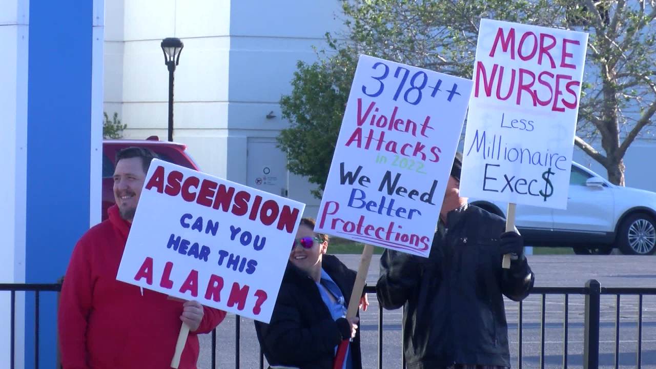 Nurses picket at Ascension Via Christi, claim staffing issues and workplace violence