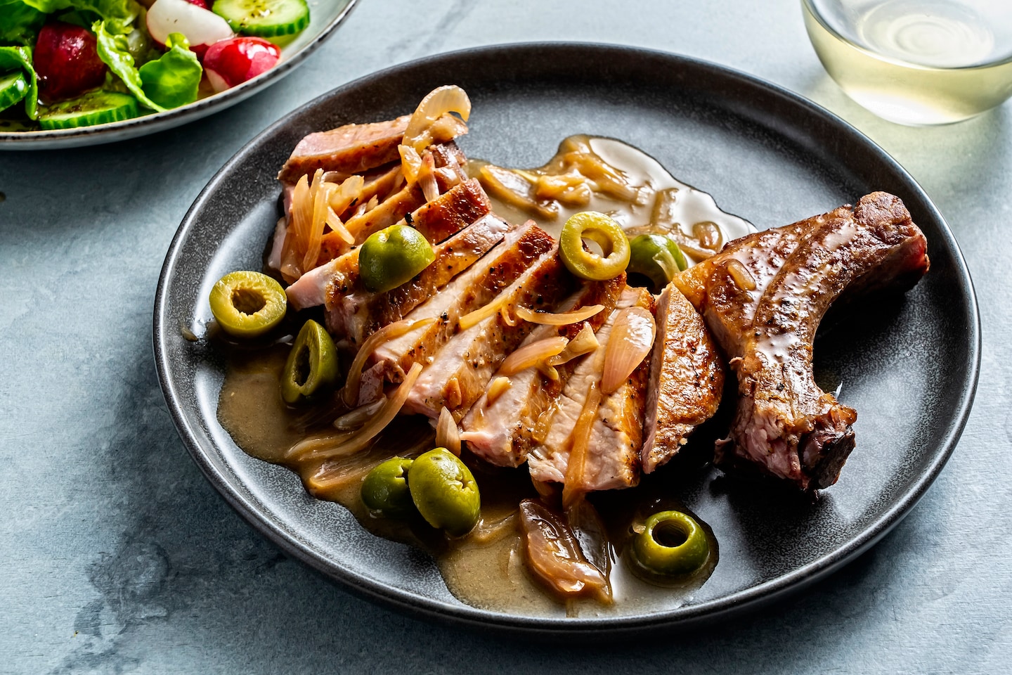 This pork chop recipe features the flavors of a dirty martini