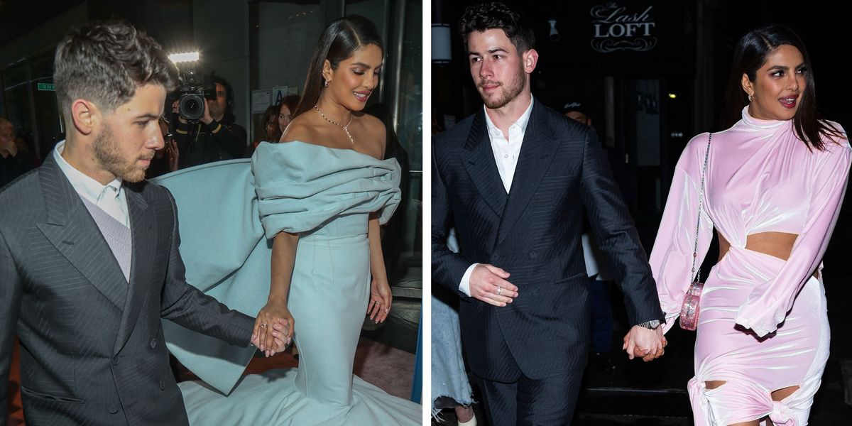 Priyanka Chopra Wore Blue Bow Gown and Pink Cutout Dress With Nick Jonas for Love Again Premiere