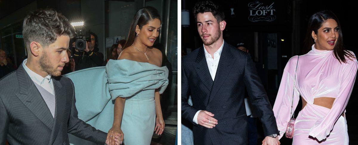 Priyanka Chopra Wore Blue Bow Gown and Pink Cutout Dress With Nick Jonas for Love Again Premiere