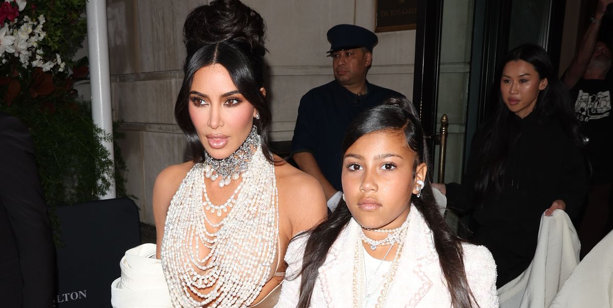 Kim Kardashian Wears Pearl Dress With North West at Met Gala 2023
