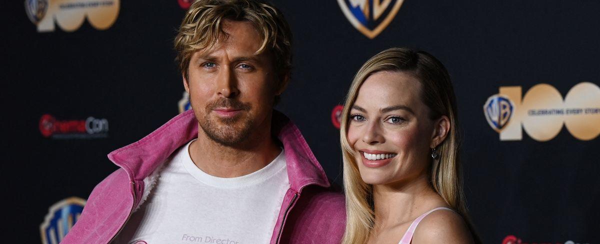 Margot Robbie Shows Abs in Pink Crop Top and Skirt With Ryan Gosling at CinemaCon