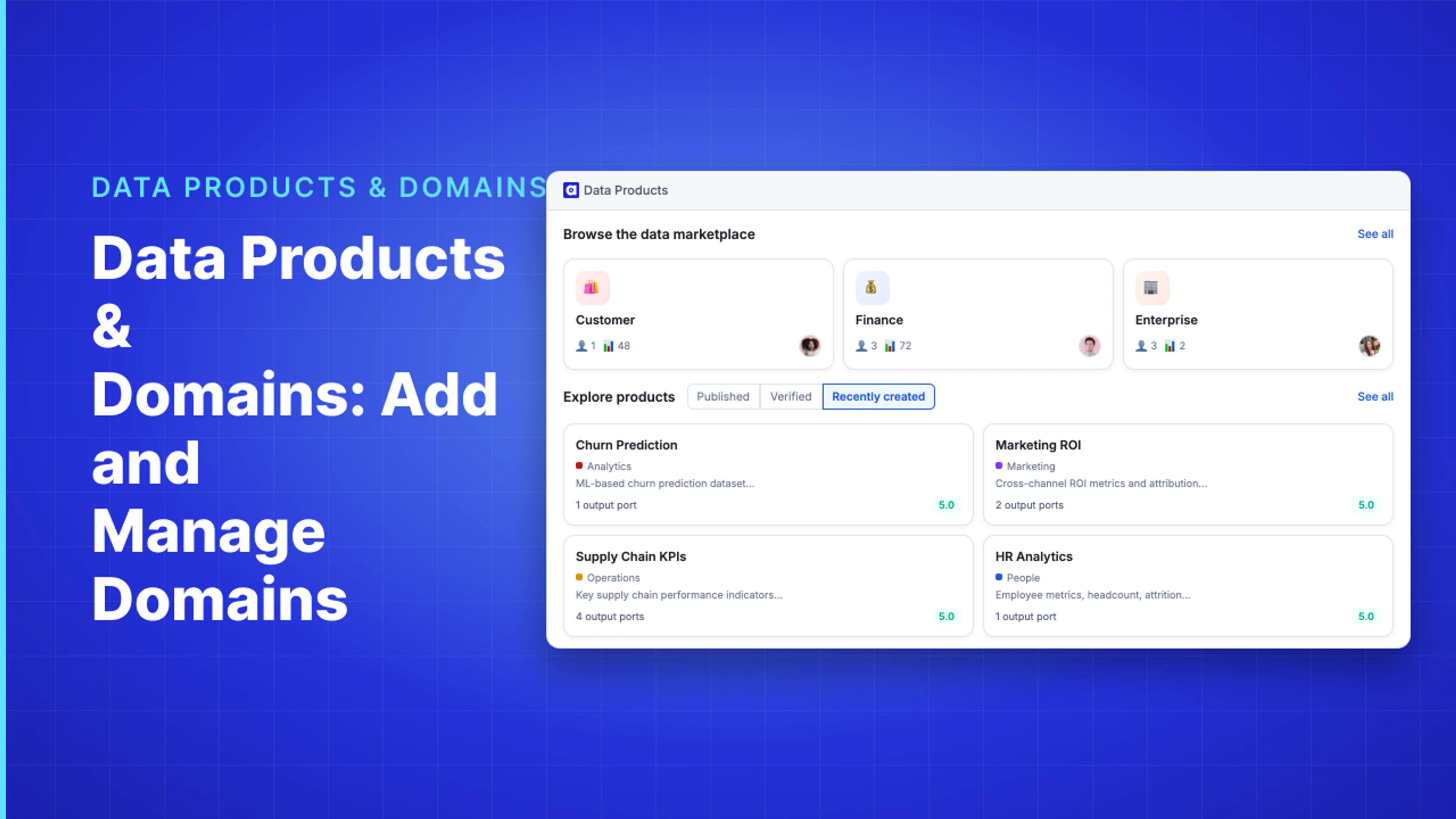 Demo Hub — Data Products & Domains: Add and Manage Domains
