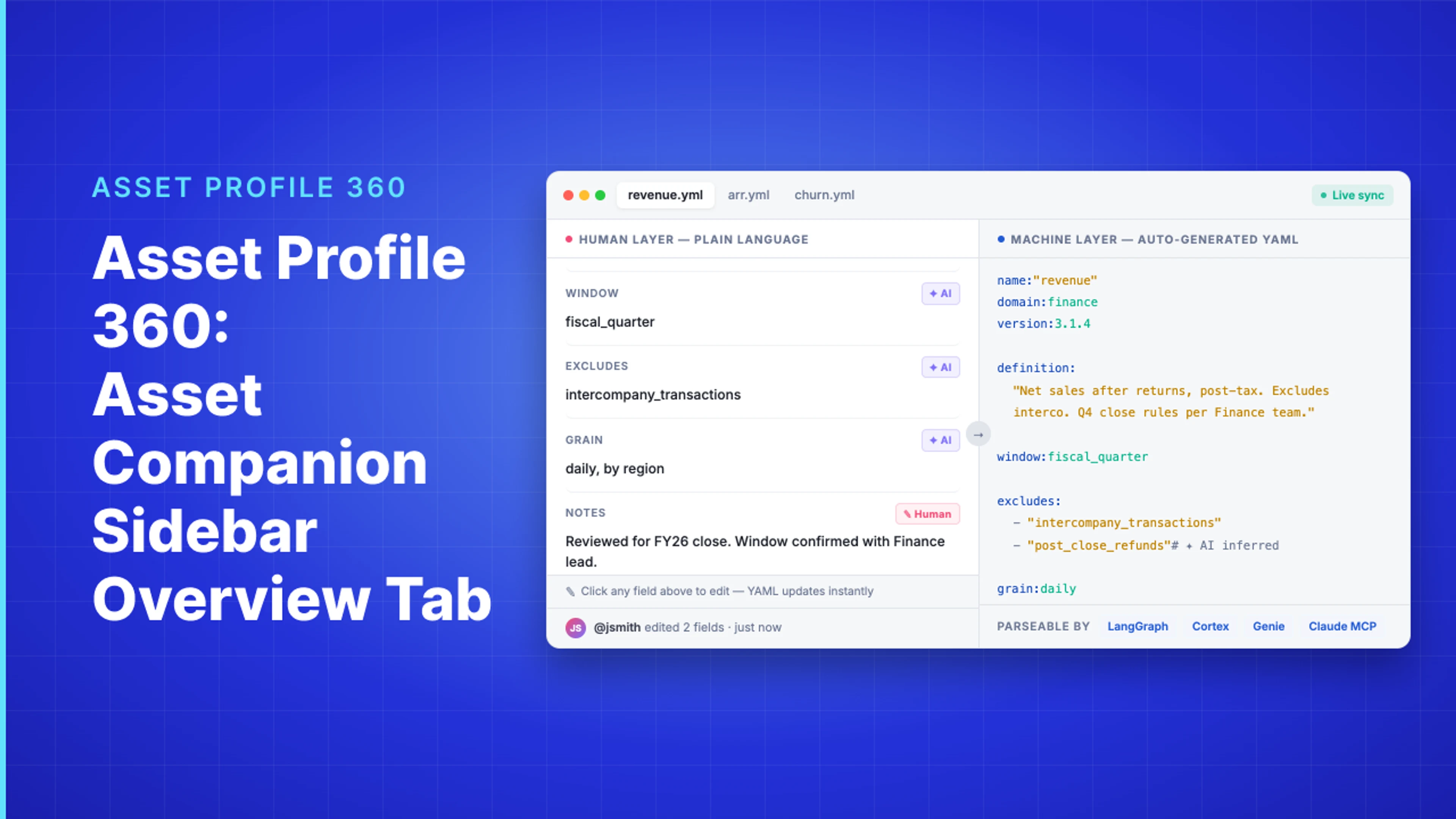 Demo Hub — Asset Profile 360: Asset Companion Sidebar Overview Tab