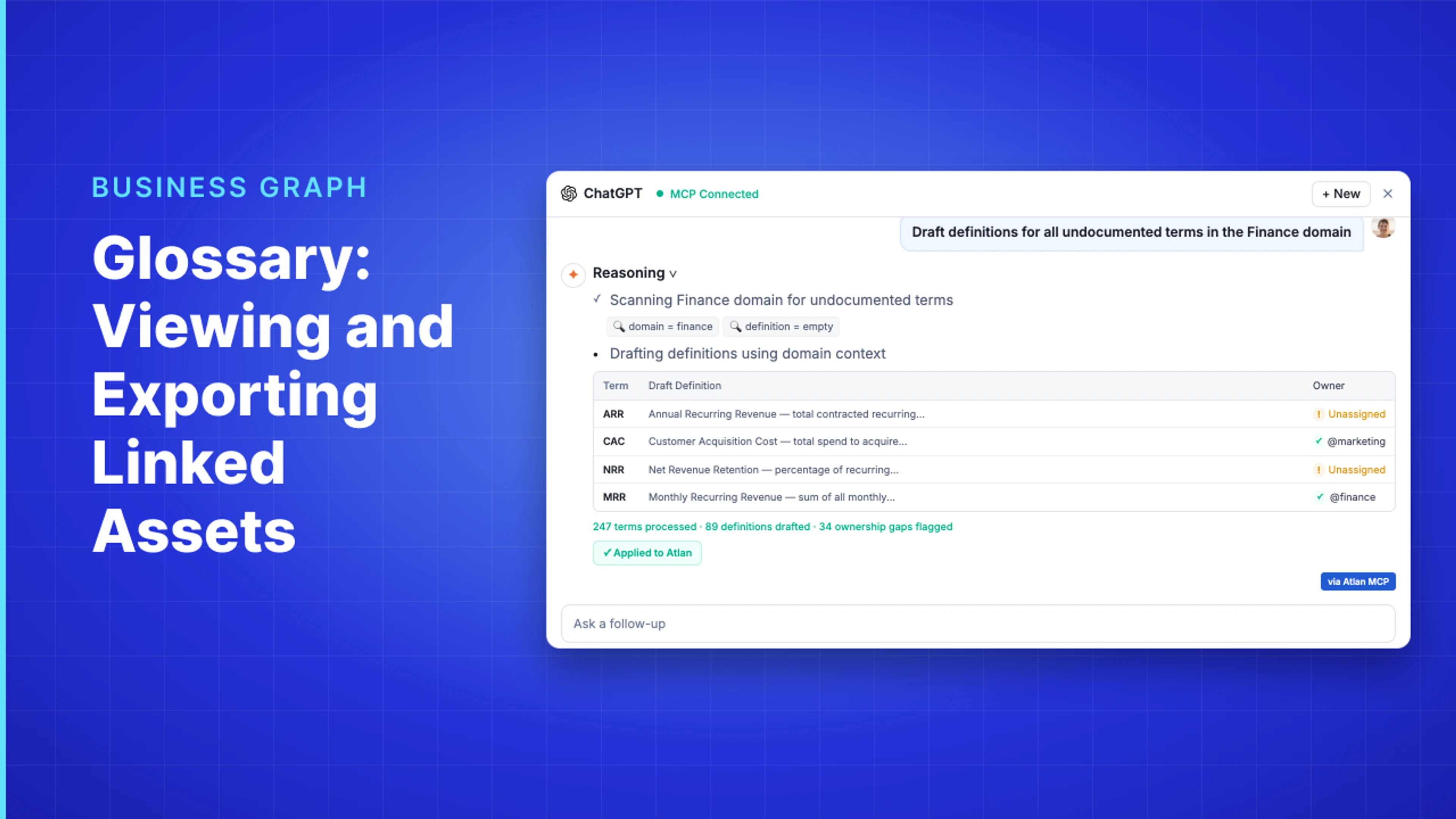Demo Hub — Glossary: Viewing and Exporting Linked Assets