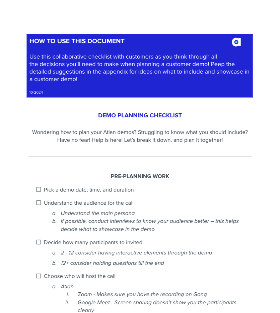 Demo Planning Checklist SG