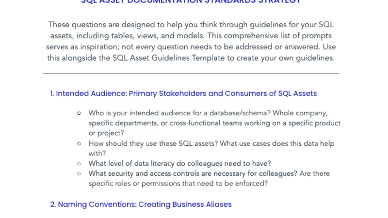 SQL asset standards guide sg
