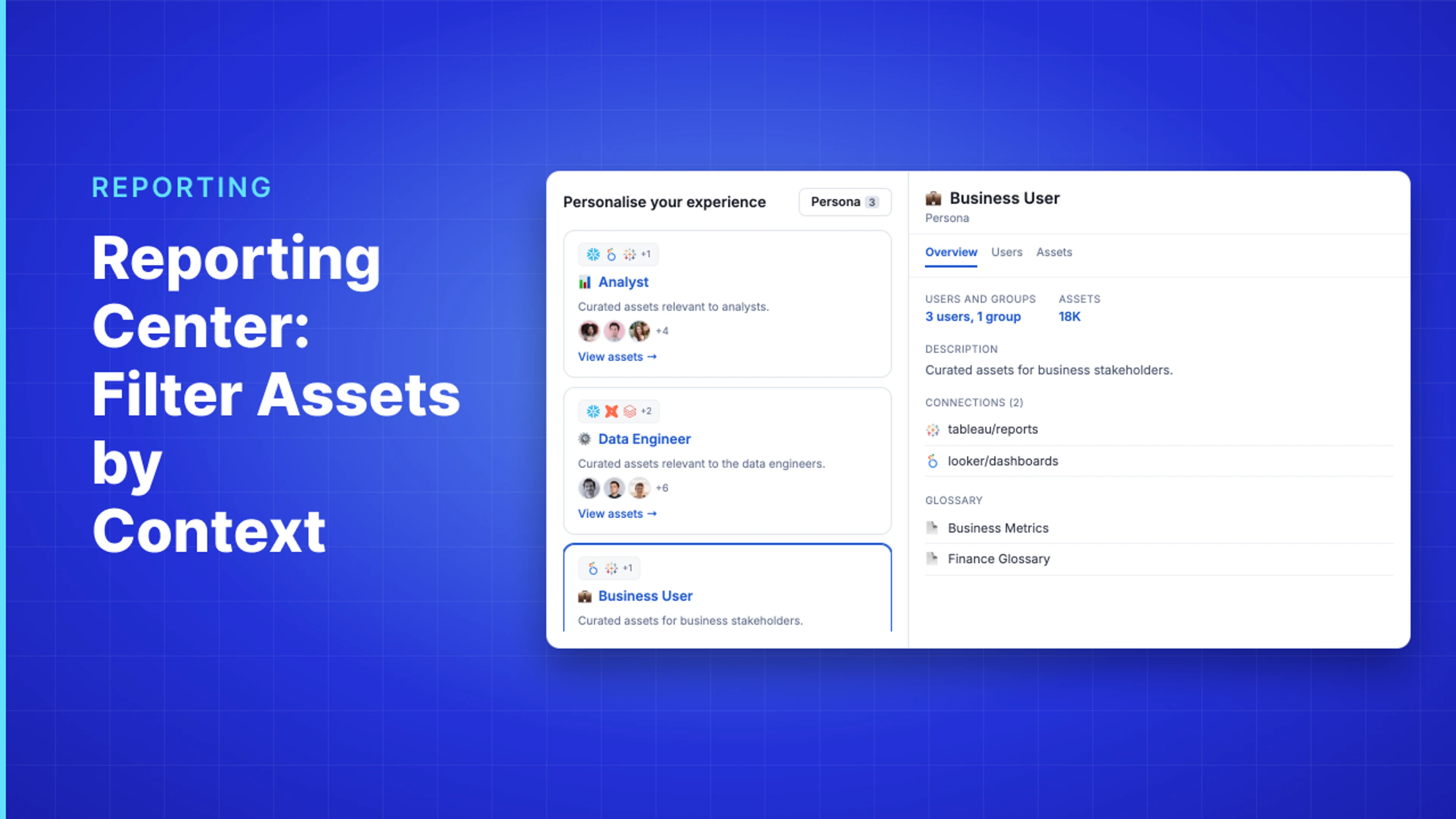 Demo Hub — Reporting Center: Filter Assets by Context